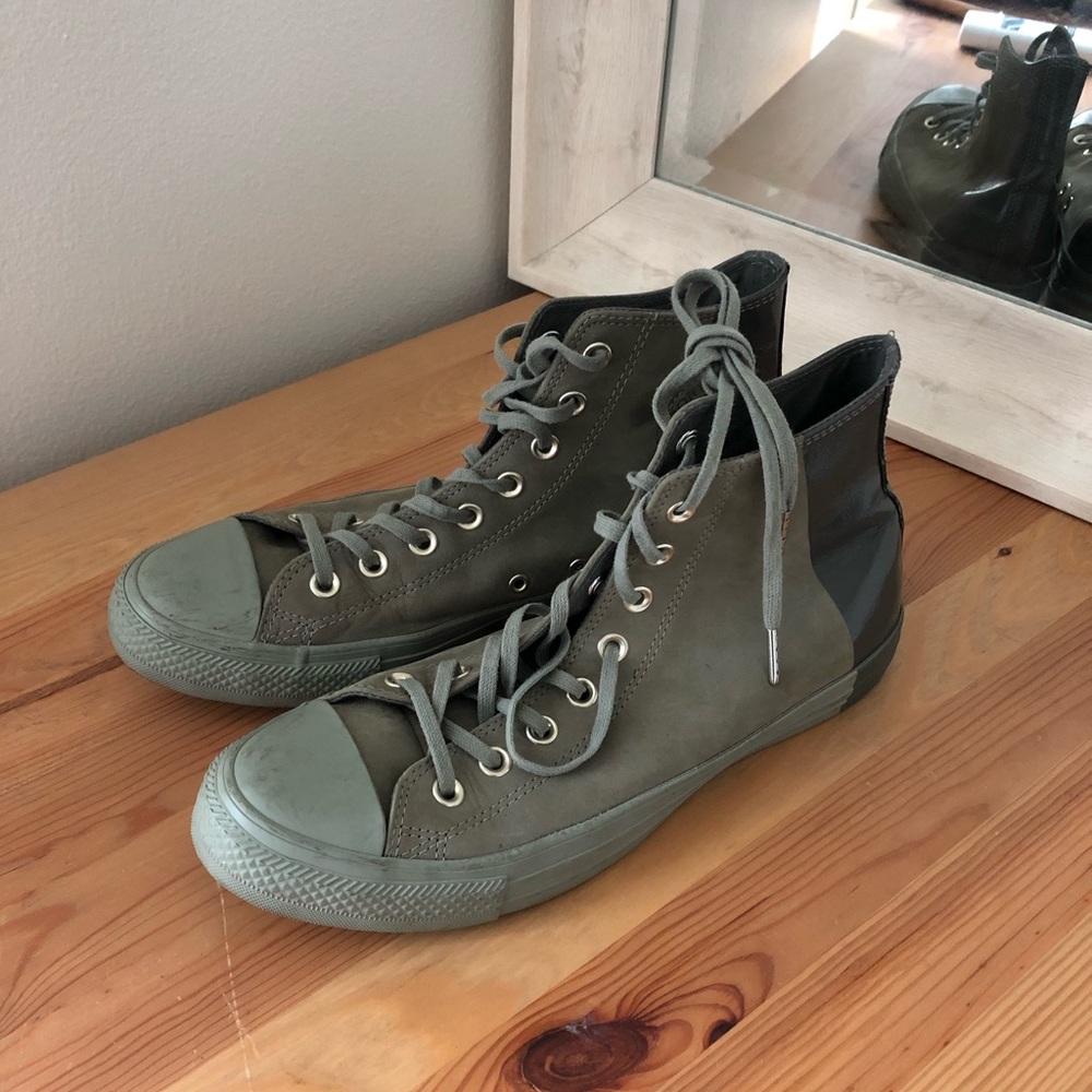 Blocked Nubuck Converse High Tops in Khaki Green